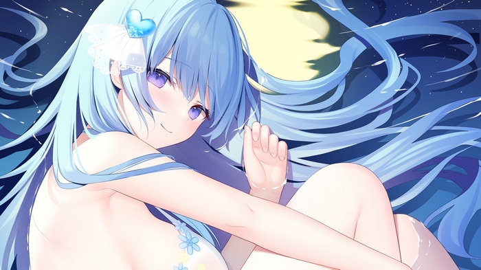 Anime girl with long blue hair