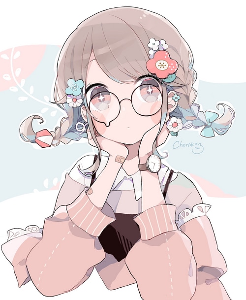 Anime girl with glasses and braided hair