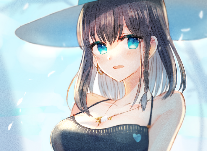 Charlotte Corday from Fate/Grand Order wearing a hat