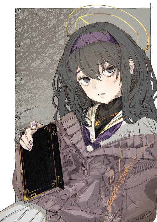 Girl with gray hair and book
