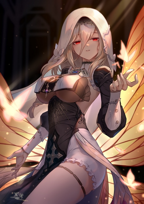 Aponia in a Nun Outfit with Butterfly Wings