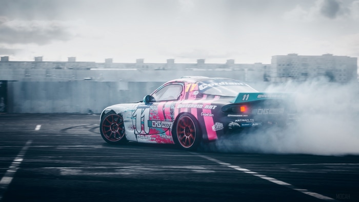 4K Mazda RX-7 drifting with smoke