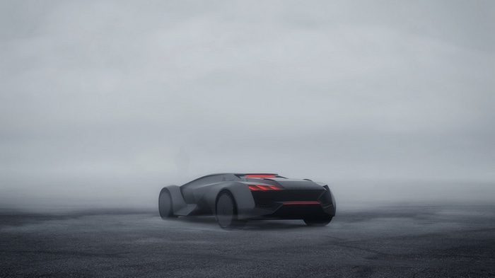 Futuristic car in fog