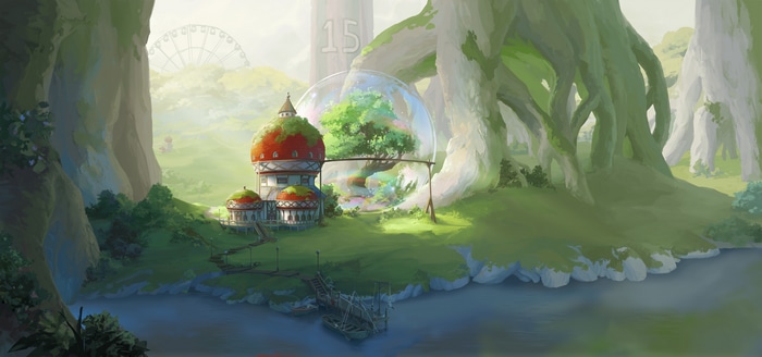 4K One Piece forest with a house and trees