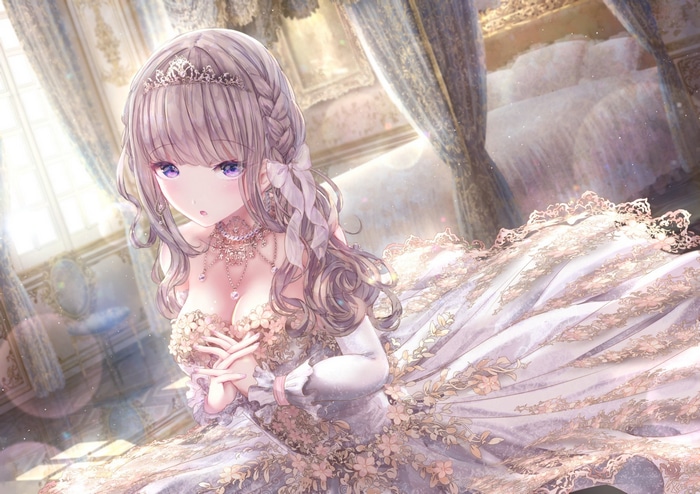 Anime girl in a white dress with a tiara