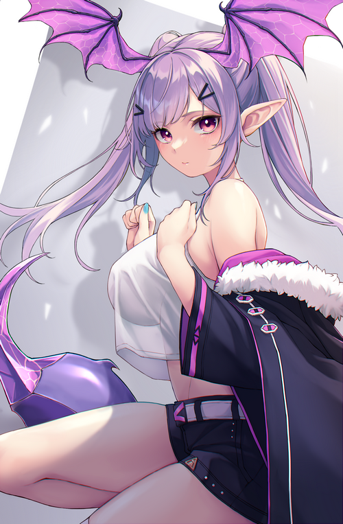 Manticore from Arknights with purple wings and hair