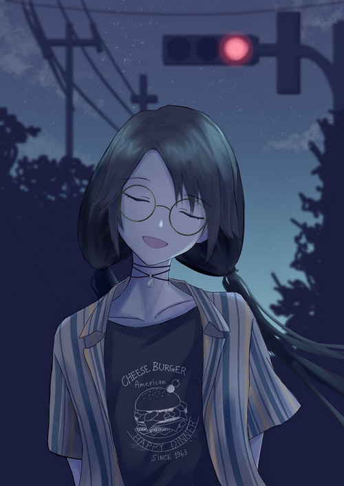 Girl with glasses at night