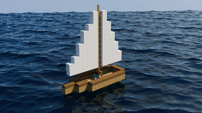 Minecraft Steve on a boat in the sea
