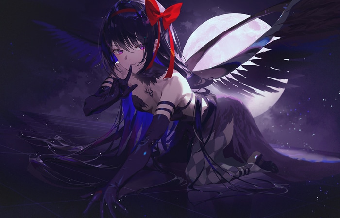 Homura Akemi with Wings and Moon