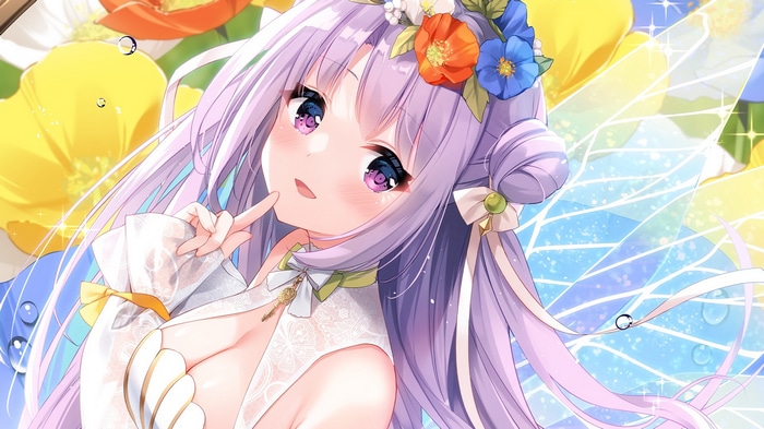 Emori Miku with purple hair and eyes