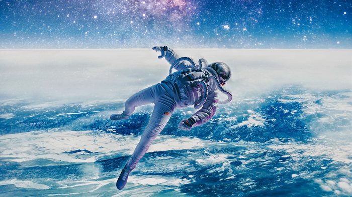 4K Astronaut Floating Above Earth