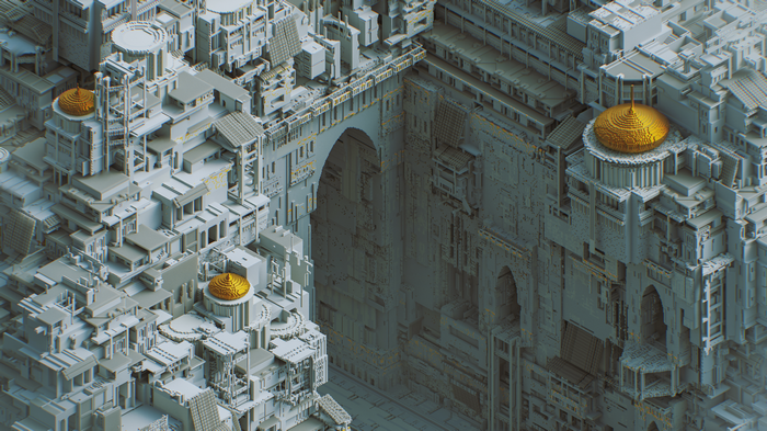 4K Isometric Fantasy City with Golden Domes