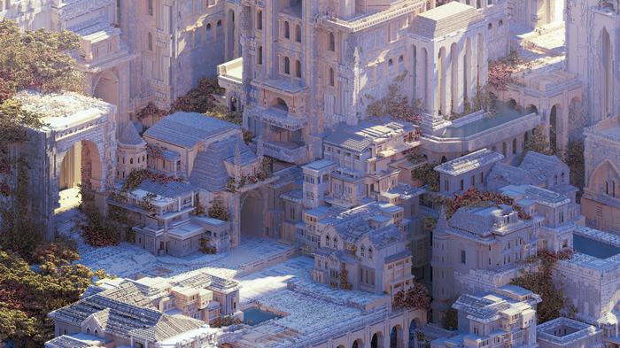 4K isometric voxel city architecture