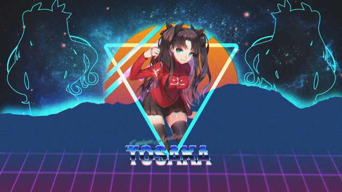 Tohsaka Rin Anime Art with Retro Sunset