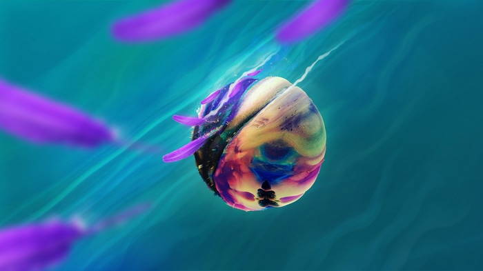Abstract colorful planet with purple elements in space