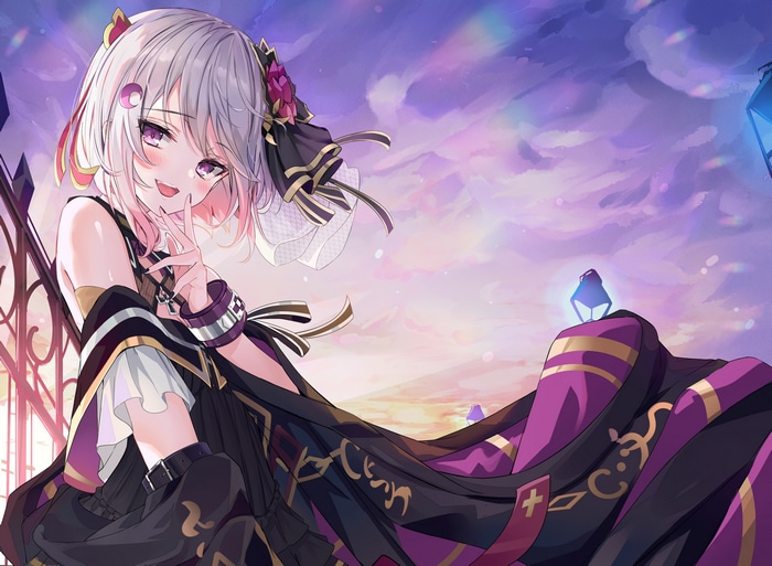 Anime girl with purple eyes and white hair