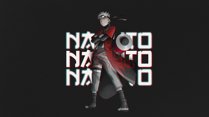 Naruto Uzumaki in Red Coat with "NARUTO" Text
