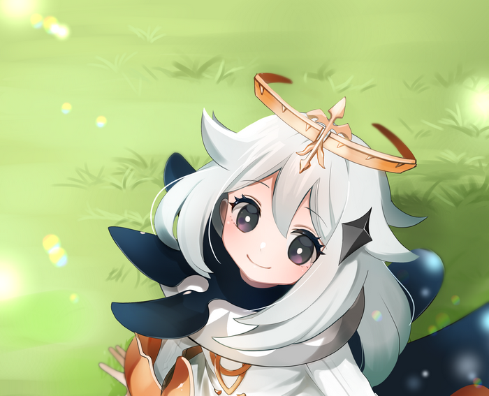 Paimon from Genshin Impact in a grassy field