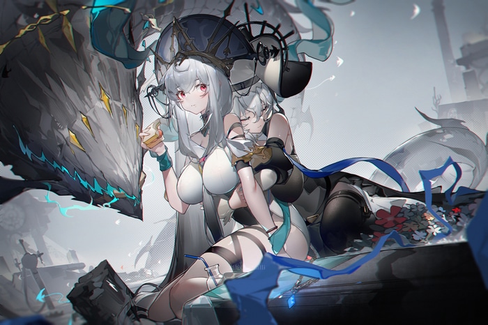 4K anime girls eating sandwiches with a dragon