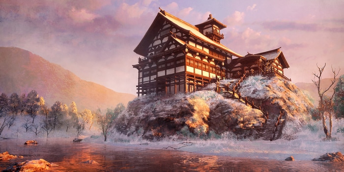 4K Digital Painting of a Japanese Santuario at Sunset