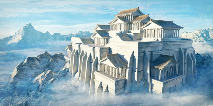 4K Digital Painting of a White Temple on Snowy Mountains