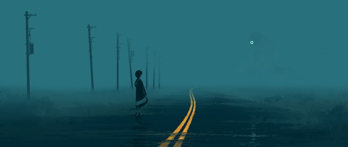 4K digital painting of a robot on a road