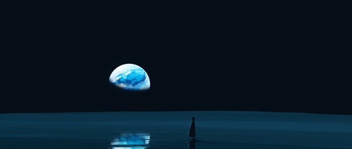 4K Earth and a lone figure in space