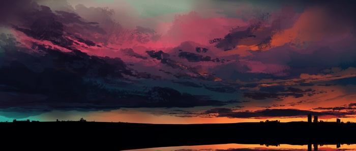 4K digital painting of a sunset with clouds