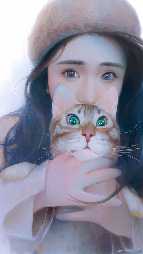 Woman holding a cat