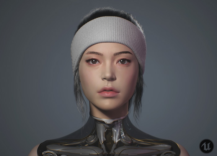 4K Asian Cyborg Woman with Headband