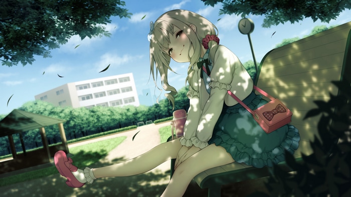 4K anime girl sitting on a park bench