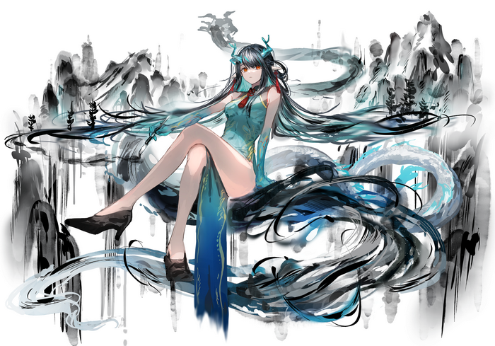 Dusk in a Chinese Dress with Dragon