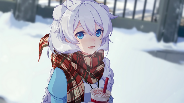 Kiana Kaslana in Honkai Impact 3rd with a drink