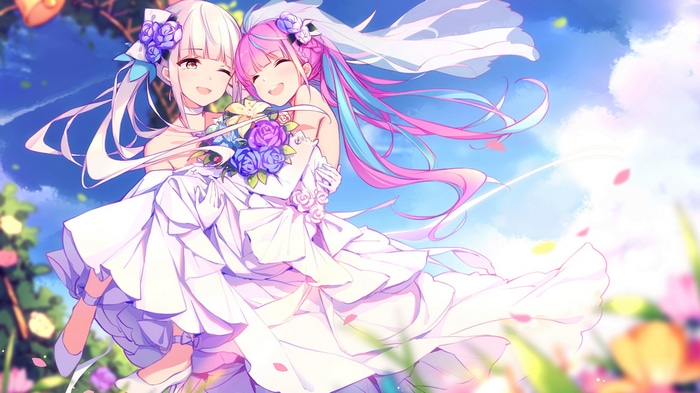 Kagura Mea and Minato Aqua in Wedding Dresses