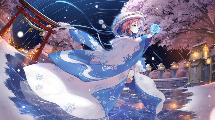 Girl in Japanese Clothes Holding a Snow Globe