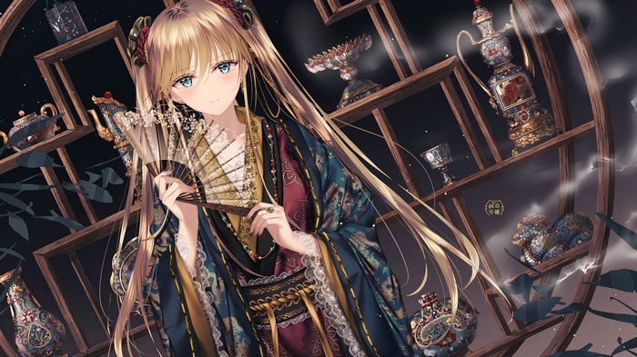Junpaku Karen with Blonde Twintails in Chinese Clothing