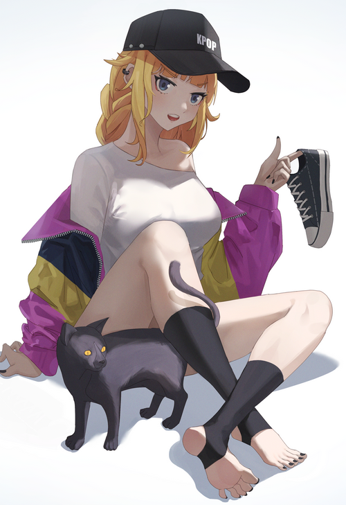 Paripi Koumei Fan Art: Eiko Tsukimi with Cat and Shoe