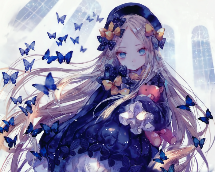 Abigail Williams surrounded by blue butterflies