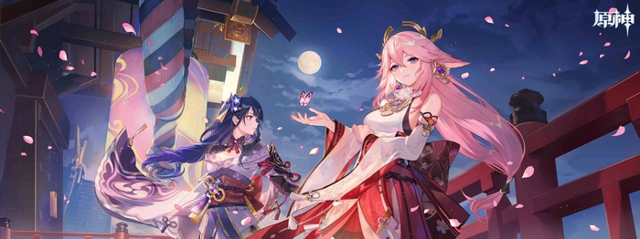 Genshin Impact: Raiden Shogun and Yae Miko under the Moon