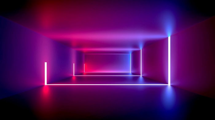 Abstract neon lights in a dark room