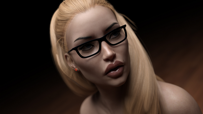 Woman with blonde hair and glasses