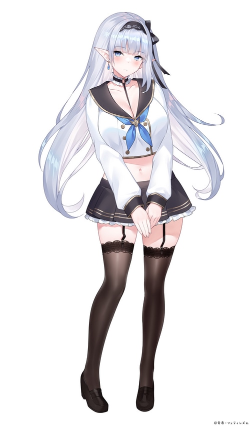 Elf girl in school uniform with silver hair