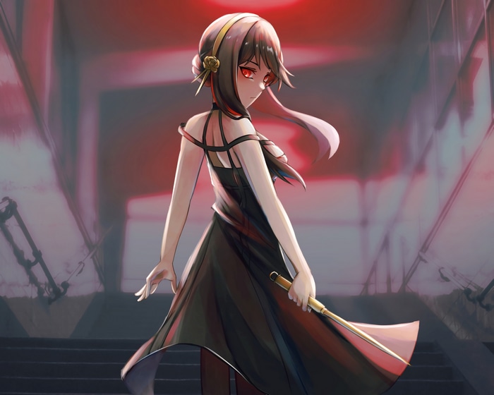 Yor Forger from Spy x Family with a dagger