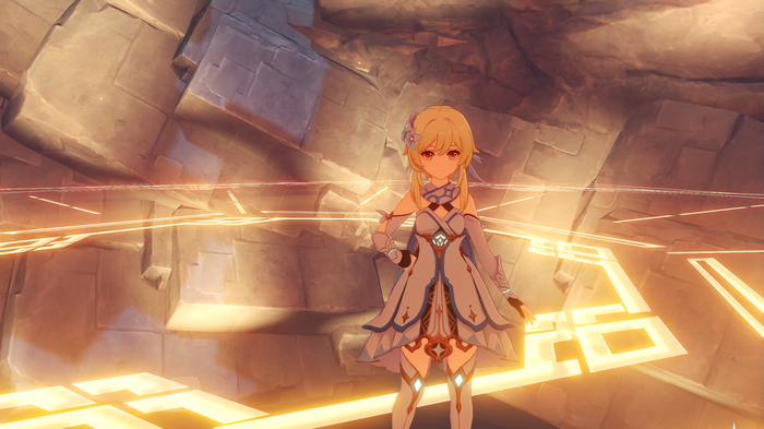 Lumine in Genshin Impact with glowing patterns