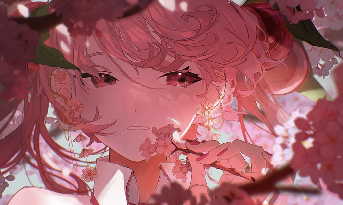 Sakura Miku surrounded by cherry blossoms