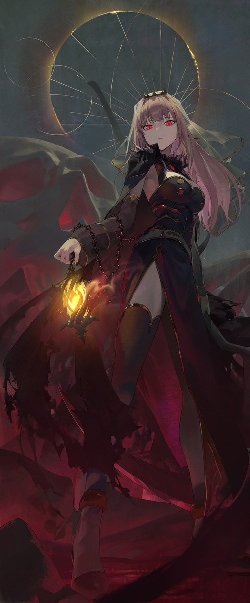Mori Calliope with a lantern under an eclipse