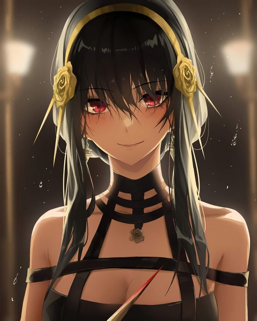 4K Yor Forger with red eyes and dark hair