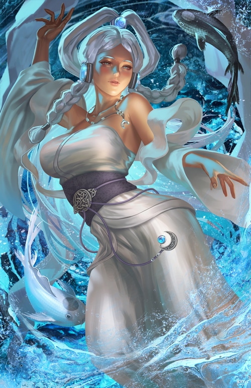 Princess Yue fan art with fish and water