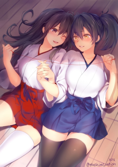 Kaga and Akagi from Kantai Collection with red string