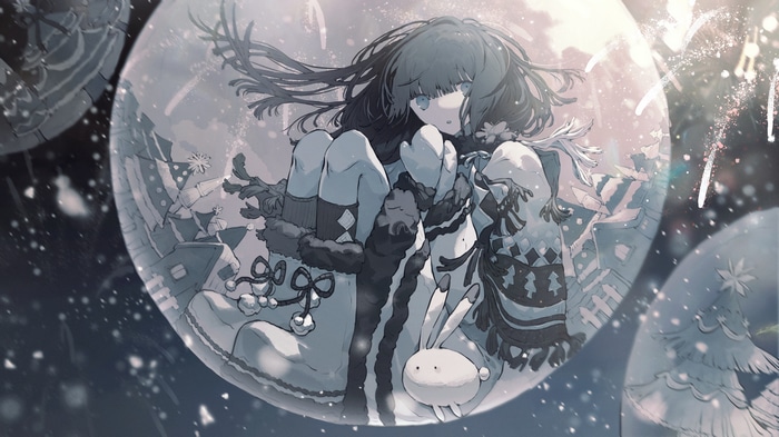 Girl in a Snow Globe with Christmas Village